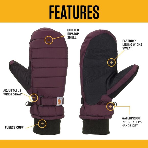 Womens Quilted Insulated Mitten Charcoal Medium Waterproof Wicking - Picture 4 of 6